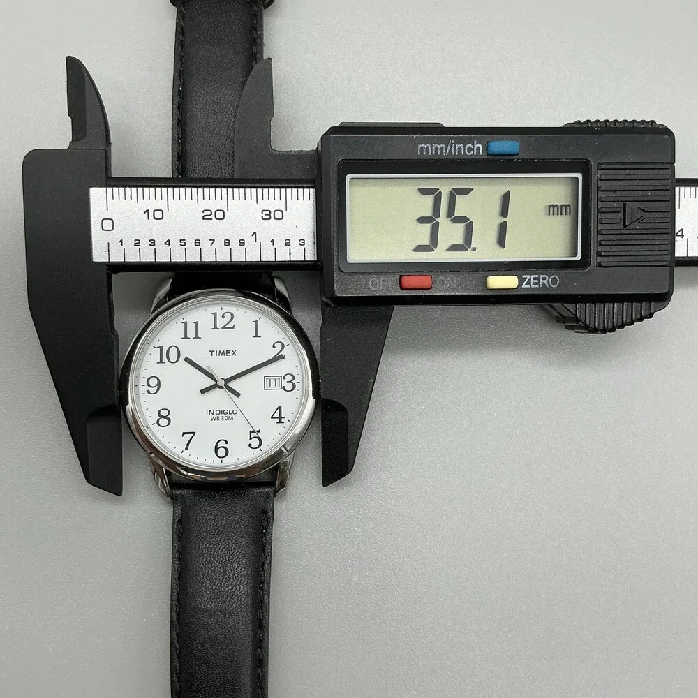 Timex Indiglo Mens Watch 35mm White Dial Black Leather Date New Battery